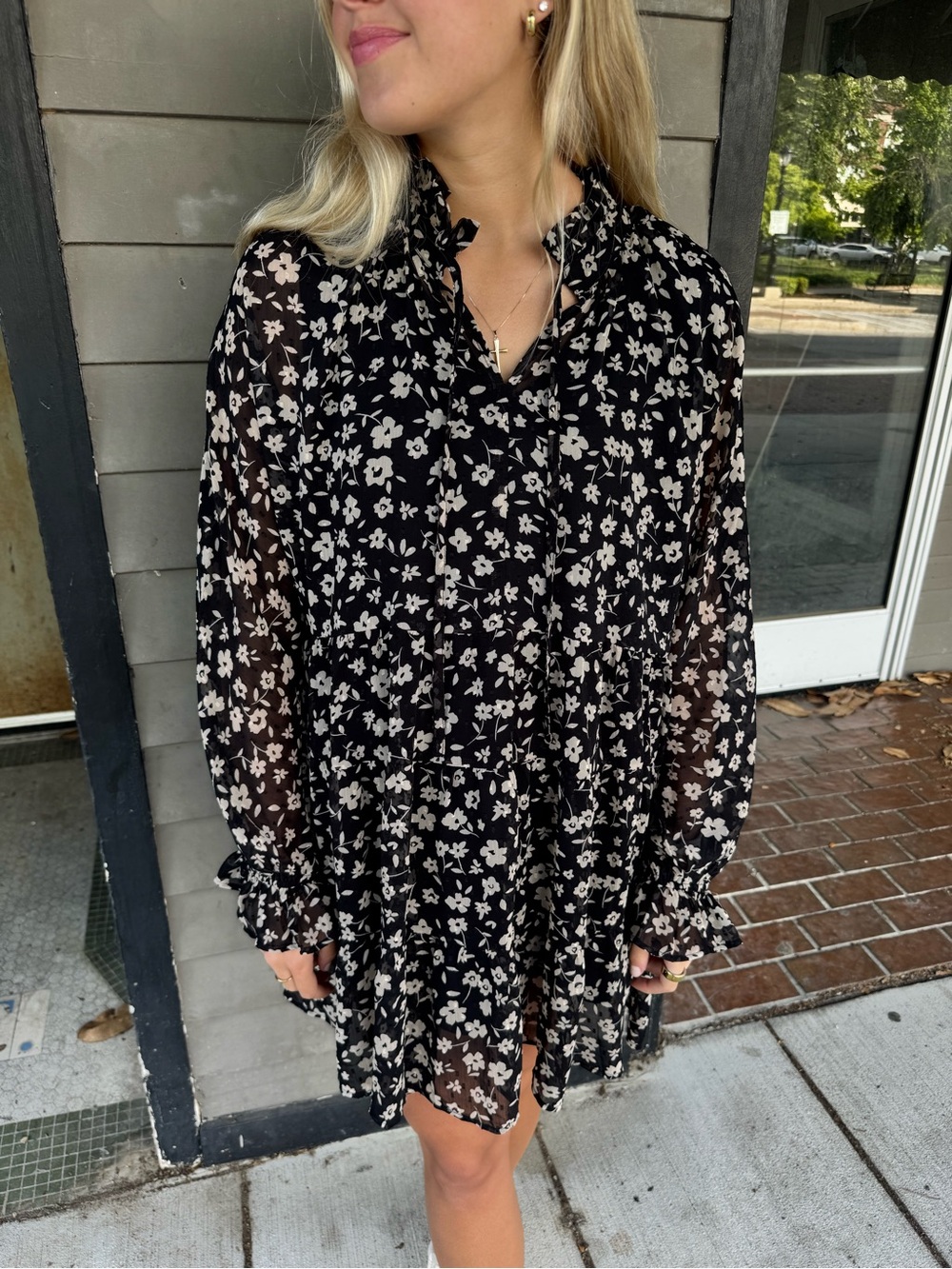 Dress Forum Black Floral Long Sleeve Ruffle Tiered Dress
